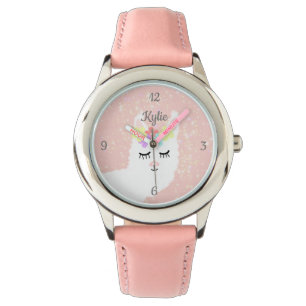 Cute Llama Blush Pink Stars Gepersonaliseerd Horloge