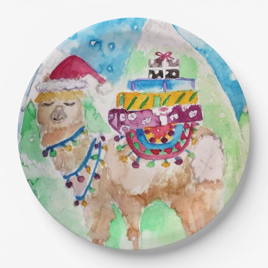 Cute Llama-Bord voor kerstschilderijen Papieren Bordje (Voorkant)