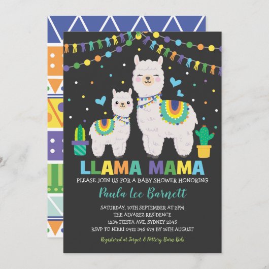 Cute Llama Boy Baby shower/Fiesta Cactus Alpaca Kaart (Voorkant / Achterkant)