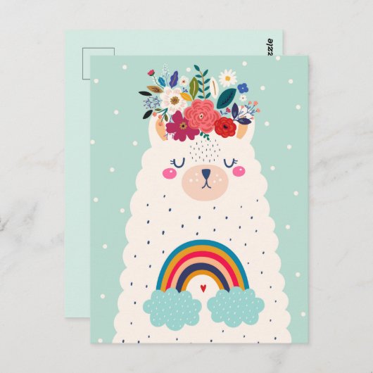 Cute llama briefkaart (Voorkant / Achterkant)