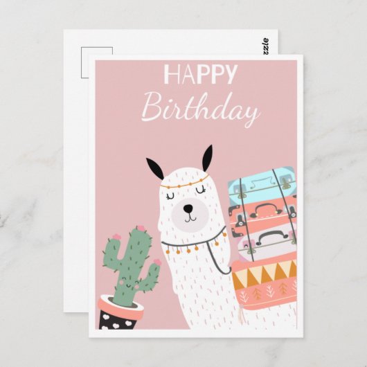 Cute llama briefkaart (Voorkant / Achterkant)