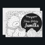 Cute Llama Cactus Kids Birthday Floral Colour Feestdagenkaart<br><div class="desc">Kute Personalised Coloring Birthday Kaart met botanische groen en Llama</div>