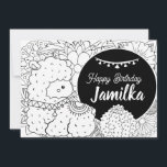 Cute Llama Cactus Kids Birthday Floral Colour Feestdagenkaart<br><div class="desc">Kute Personalised Coloring Birthday Kaart met botanische groen en Llama</div>