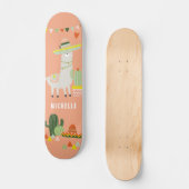 Cute Llama Cactus Party Girly Personalized Persoonlijk Skateboard (Voorkant)