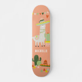Cute Llama Cactus Party Girly Personalized Persoonlijk Skateboard (Voorkant)