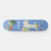 Cute Llama Cactus Party Girly Personalized Persoonlijk Skateboard (Horizontaal)