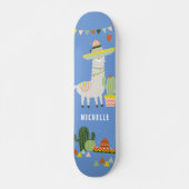 Cute Llama Cactus Party Girly Personalized Persoonlijk Skateboard (Voorkant)