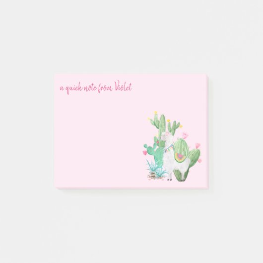 Cute Llama & Cactus Waterverf - Aangepaste naam Ro Post-it® Notes (Voorkant)