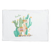 Cute Llama & Cactus Waterverf Persoonlijk Wit Kussensloop (Achterkant)