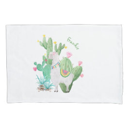 Cute Llama & Cactus Waterverf Persoonlijk Wit Kussensloop