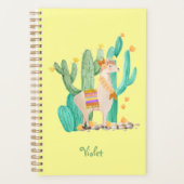 Cute Llama & Cactus Waterverf Yellow Personalized Planner (Voorkant)
