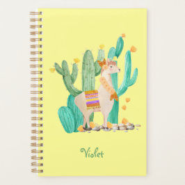 Cute Llama & Cactus Waterverf Yellow Personalized Planner
