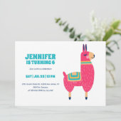 Cute Llama Cartoon Hot Pink Kinderen van afgelopen Kaart (Staand voorkant)