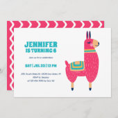 Cute Llama Cartoon Hot Pink Kinderen van afgelopen Kaart (Voorkant / Achterkant)