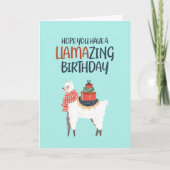 Cute Llama Cartoon Pun Llamazing Funny Birthday Kaart (Voorkant)