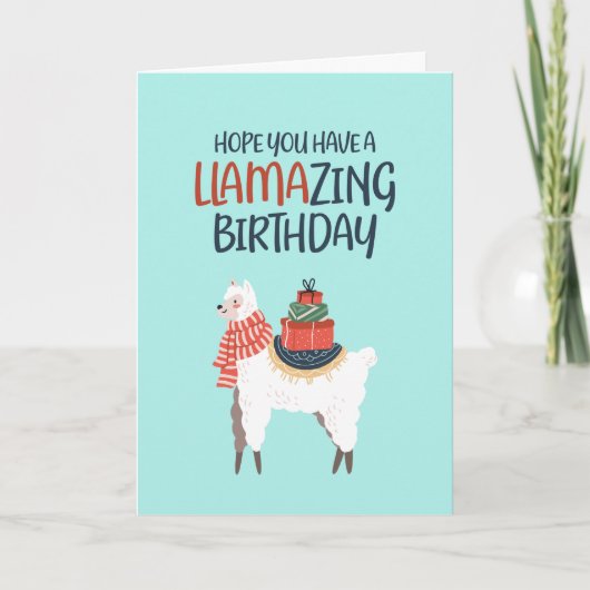 Cute Llama Cartoon Pun Llamazing Funny Birthday Kaart (Voorkant)