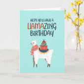 Cute Llama Cartoon Pun Llamazing Funny Birthday Kaart (Gele Bloem)