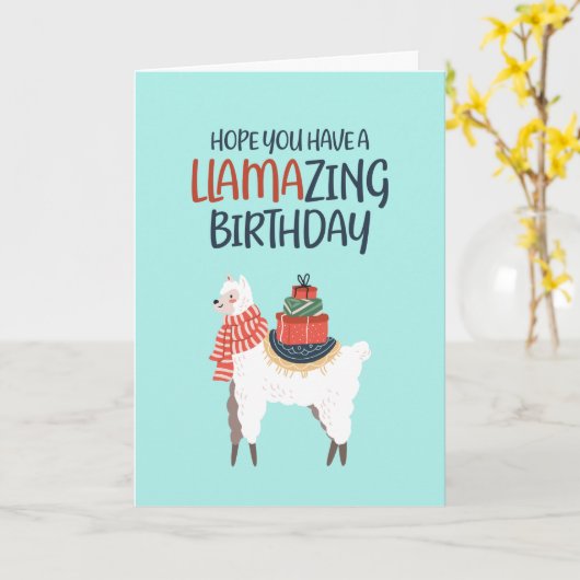 Cute Llama Cartoon Pun Llamazing Funny Birthday Kaart (Gele Bloem)