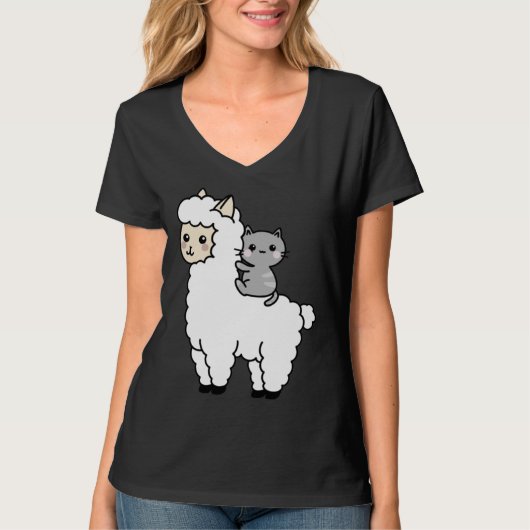 Cute Llama Cat Best Friends T-shirt (Voorkant)