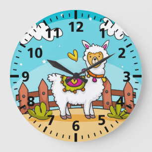 Cute Llama Child's Room Wall Clock Grote Klok