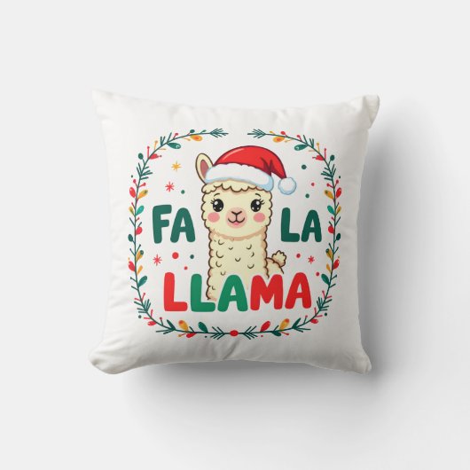 Cute Llama Christmas Design - "FÁ LA LAMA" Holiday Kussen (Voorkant)