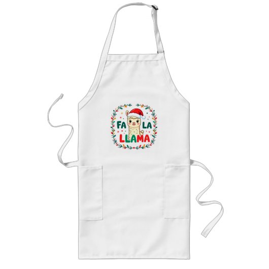 Cute Llama Christmas Design - "FÁ LA LAMA" Holiday Lang Schort (Voorkant)