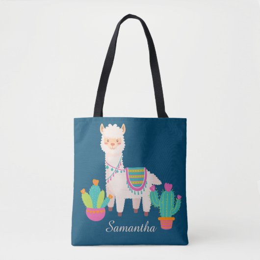 Cute Llama Custom Name Tote Bag (Voorkant)