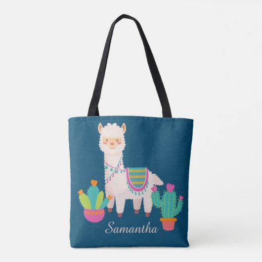 Cute Llama Custom Name Tote Bag (Achterkant)