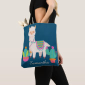 Cute Llama Custom Name Tote Bag (Dichtbij)