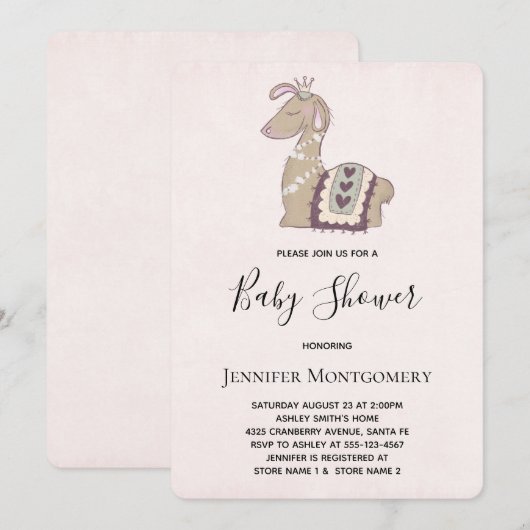 Cute Llama die een kroonBaby shower draagt Kaart (Voorkant / Achterkant)
