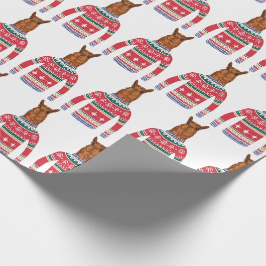 Cute Llama draagt Funny Ugly KerstSweater Cadeaupapier (Hoek)
