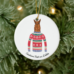 Cute Llama draagt Funny Ugly KerstSweater Keramisch Ornament