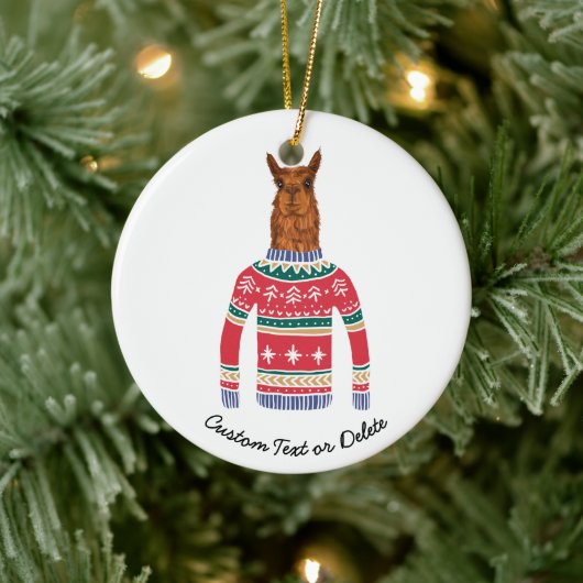 Cute Llama draagt Funny Ugly KerstSweater Keramisch Ornament (Boom)