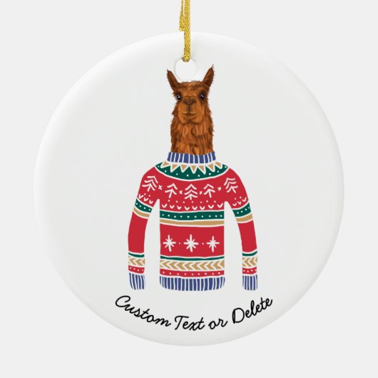 Cute Llama draagt Funny Ugly KerstSweater Keramisch Ornament (Achterkant)