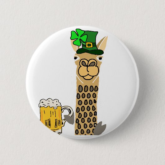 Cute Llama Drink Beer St. Patrick's Day Cartoon Ronde Button 5,7 Cm (Voorkant)