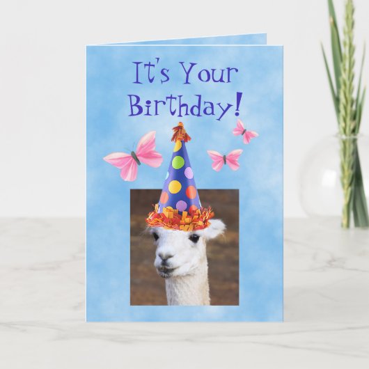 Cute Llama en Butterflies Birthday Kaart (Voorkant)