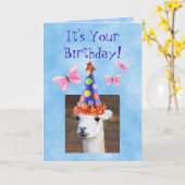 Cute Llama en Butterflies Birthday Kaart (Gele Bloem)