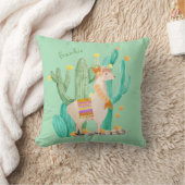 Cute Llama en Cactus - Mint Green Persoonlijk Kussen (Deken)