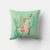 Cute Llama en Cactus - Mint Green Persoonlijk Kussen (Achterkant)