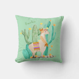 Cute Llama en Cactus - Mint Green Persoonlijk Kussen