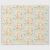 Cute Llama en Cactus Pattern Wrapping Paper Cadeaupapier (Vlak)