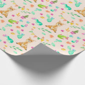 Cute Llama en Cactus Pattern Wrapping Paper Cadeaupapier (Hoek)