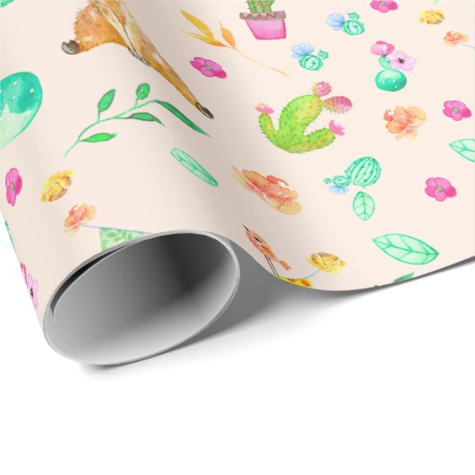 Cute Llama en Cactus Pattern Wrapping Paper Cadeaupapier (Rol Hoek)