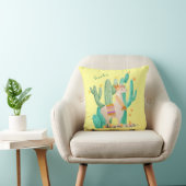 Cute Llama en Cactus Scene - Geel, gepersonaliseer Kussen (Stoel)