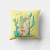 Cute Llama en Cactus Scene - Geel, gepersonaliseer Kussen (Achterkant)