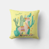 Cute Llama en Cactus Scene - Geel, gepersonaliseer Kussen (Voorkant)