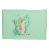 Cute Llama en Cactus Waterverf - Gepersonaliseerd Kussensloop (Achterkant)