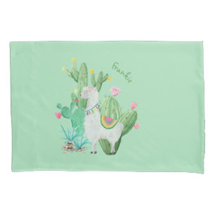 Cute Llama en Cactus Waterverf - Gepersonaliseerd Kussensloop