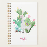 Cute Llama en Cactus Waterverf - White Custom Planner<br><div class="desc">De scène llama in waterverf, die u met jouw naam of douanetekst kunt personaliseren. Deze afbeelding bevat een schattige witte wollama met een bloem in haar haar, traditionele Peruaanse gekleurde tassels en een bijpassende zadelmat. De schattige lama staat in een bloeiende cactus tuin met roze en gele bloei. Blader naar...</div>