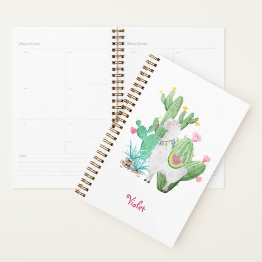 Cute Llama en Cactus Waterverf - White Custom Planner (Display)
